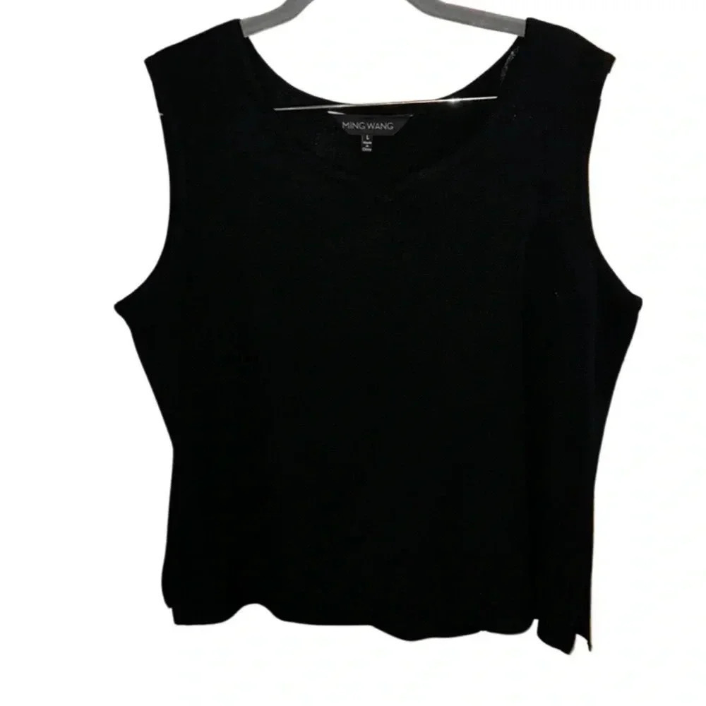Ming Wang Black Sleeveless VNeck Top Size Large